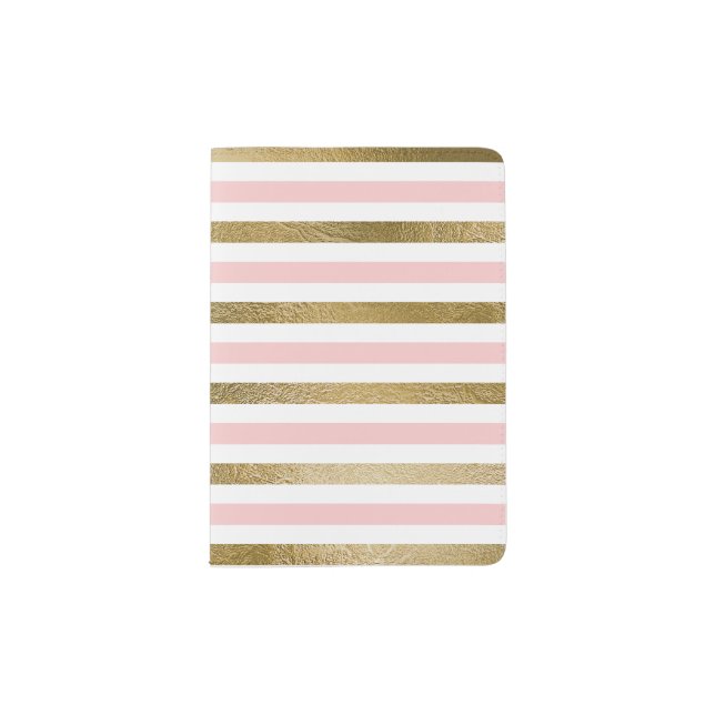 Girly Blush Pink, White and Gold Foil Pattern Passport Holder (Front)