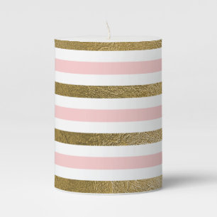 Girly Blush Pink, White and Gold Foil Pattern Pillar Candle