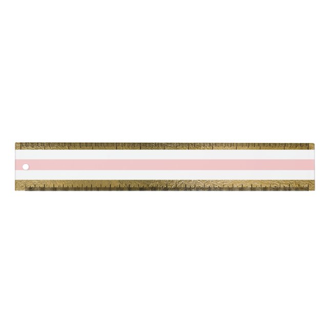 Girly Blush Pink, White and Gold Foil Pattern Ruler (Front)
