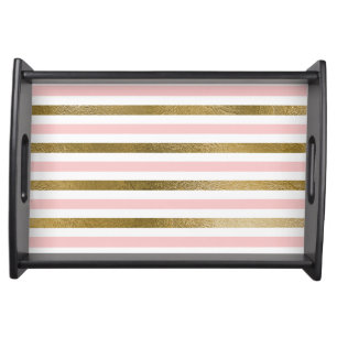 Girly Blush Pink, White and Gold Foil Pattern Serving Tray