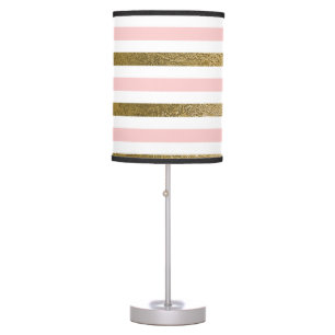 Girly Blush Pink, White and Gold Foil Pattern Table Lamp