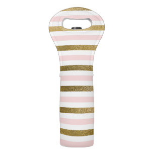 Girly Blush Pink, White and Gold Foil Pattern Wine Bag