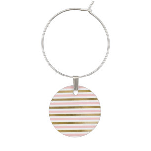 Girly Blush Pink, White and Gold Foil Pattern Wine Charm