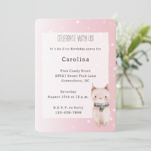 Girly Blush Pink White Dots Cat Birthday Invitation