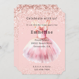 Girly Blush Pink White Glitter Ballet Dress Invitation