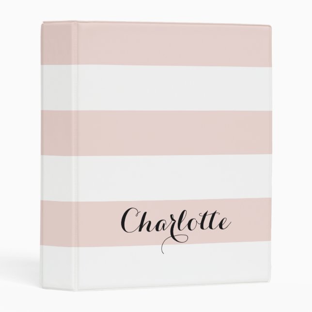 Girly blush pink white stripes custom script name mini binder (Front/Spine)