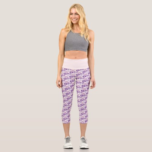 Girly Blush Purple Violet Flower Garden Doodle Capri Leggings