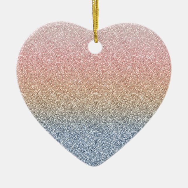 Girly Blush Rose Gold Blue Ombre Glitter Sparkles Ceramic Ornament (Front)