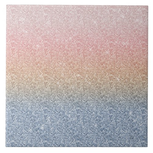 Girly Blush Rose Gold Blue Ombre Glitter Sparkles Ceramic Tile