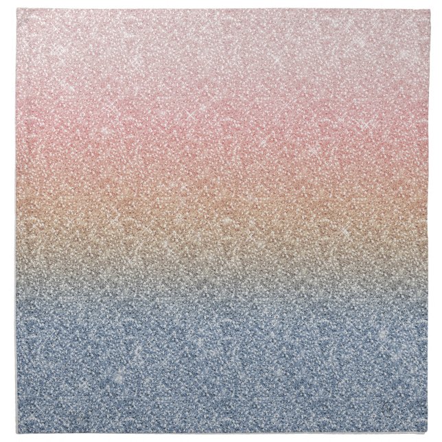 Girly Blush Rose Gold Blue Ombre Glitter Sparkles Cloth Napkin (Front)