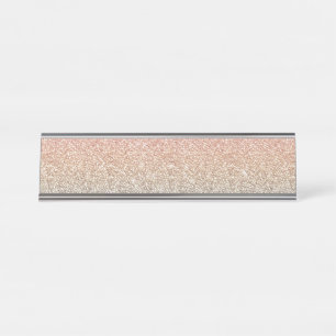 Girly Blush Rose Gold Blue Ombre Glitter Sparkles Desk Name Plate