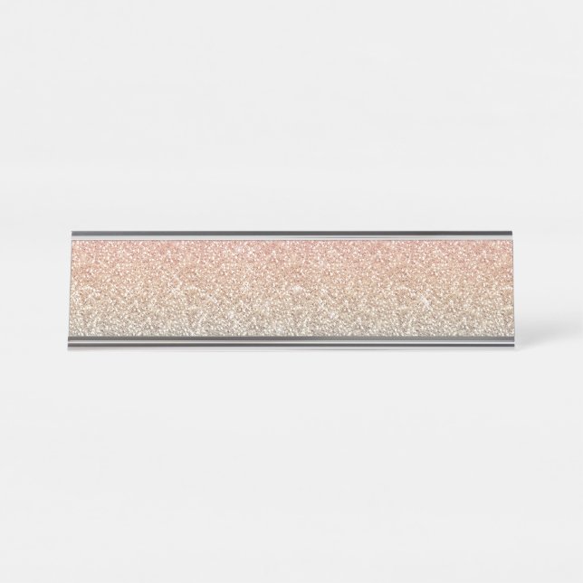 Girly Blush Rose Gold Blue Ombre Glitter Sparkles Desk Name Plate (Front)