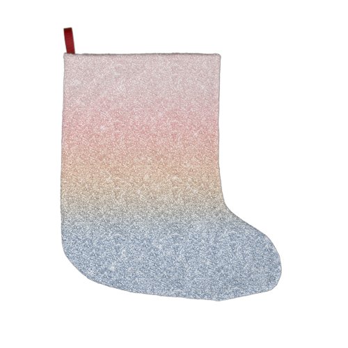 Girly Blush Rose Gold Blue Ombre Glitter Sparkles Large Christmas Stocking