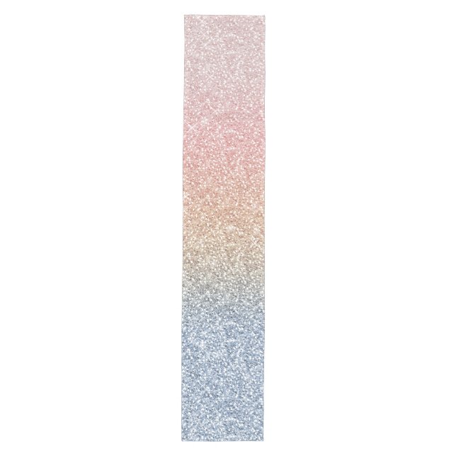 Girly Blush Rose Gold Blue Ombre Glitter Sparkles Medium Table Runner (Front)
