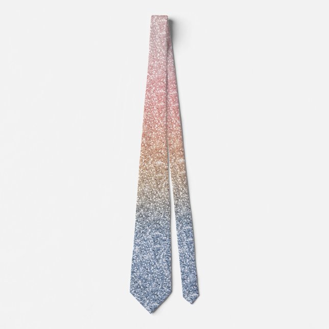 Girly Blush Rose Gold Blue Ombre Glitter Sparkles Neck Tie (Front)