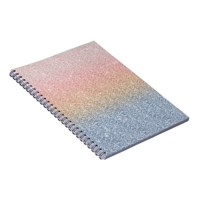 Girly Blush Rose Gold Blue Ombre Glitter Sparkles Notebook (Right Side)
