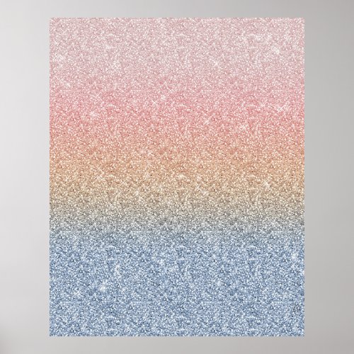 Girly Blush Rose Gold Blue Ombre Glitter Sparkles Poster