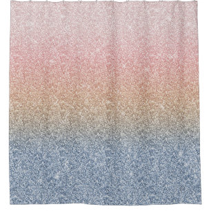 Girly Blush Rose Gold Blue Ombre Glitter Sparkles Shower Curtain