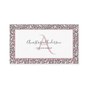 Girly Blush Rose Gold Leopard Spots White Monogram Business Card