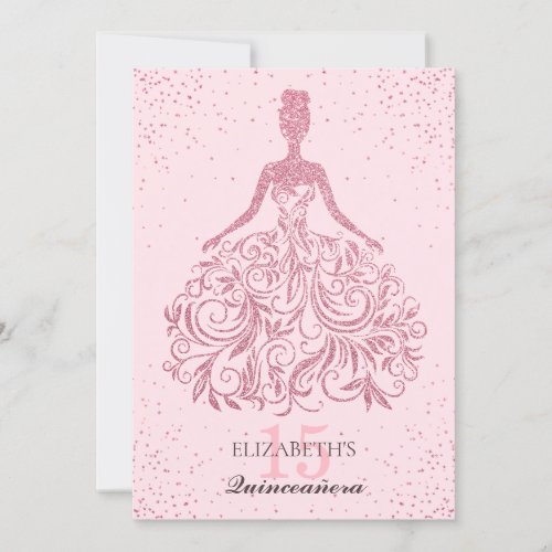 Girly Blush Sparkle Dress Quinceaera Glitter Pink Invitation