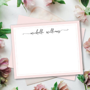 Girly Blush Stylish Calligraphy Script Signature N Note Card