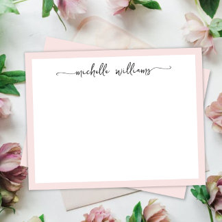 Girly Blush Stylish Calligraphy Script Signature Note Card