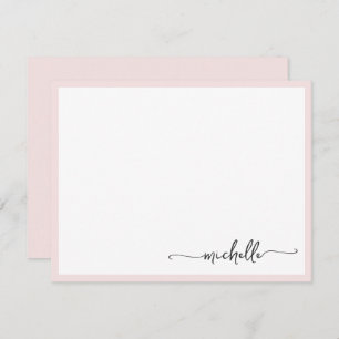 Girly Blush Stylish Monogram Name Script Note Card