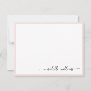 Girly Blush Stylish Monogram Name Signature Script Note Card
