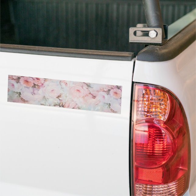 Girly blush tones pink boho country floral bumper sticker (On Truck)