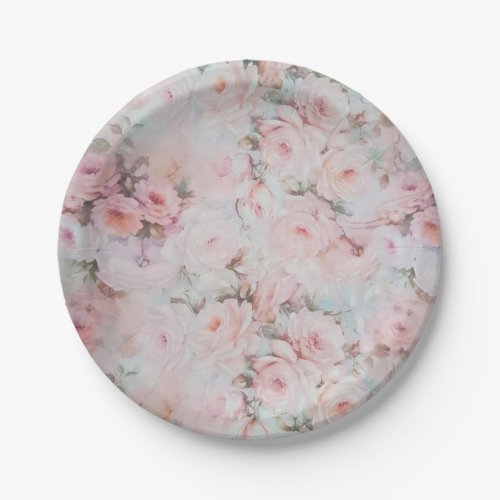 Girly blush tones pink boho country floral paper plates