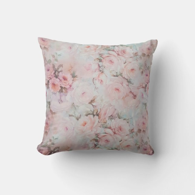 Girly blush tones pink boho country floral throw pillow (Front)