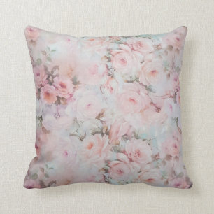 Girly blush tones pink boho country floral throw pillow