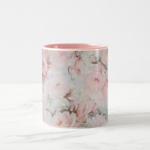 Girly blush tones pink boho country floral Two_Tone coffee mug