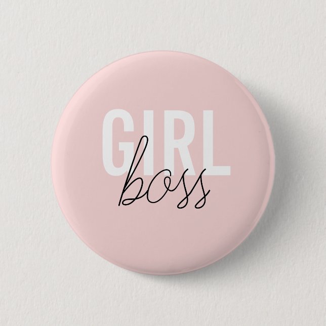 Girly blush typography script girl boss button (Front)