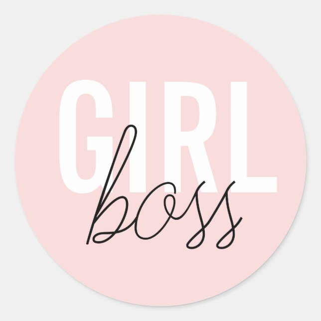 Girly blush typography script girl boss classic round sticker (Front)
