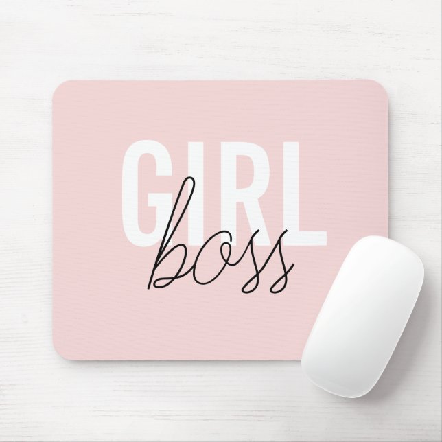 Girly blush typography script girl boss mouse pad (With Mouse)