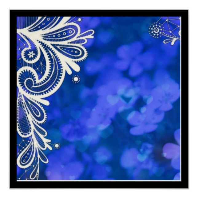 Girly bohemian chic blue floral white lace poster (Front)