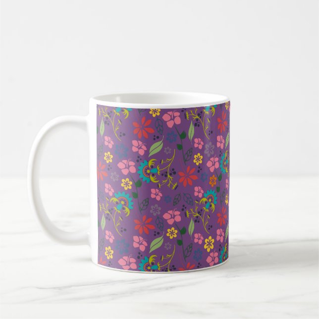 Girly Bohemian Colorful Flowers Coffee Mug (Left)