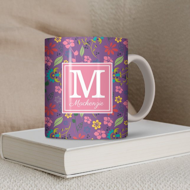 Girly Bohemian Colorful Flowers Monogram Coffee Mug (Girly Bohemian Colorful Flowers Monogram Coffee Mug)
