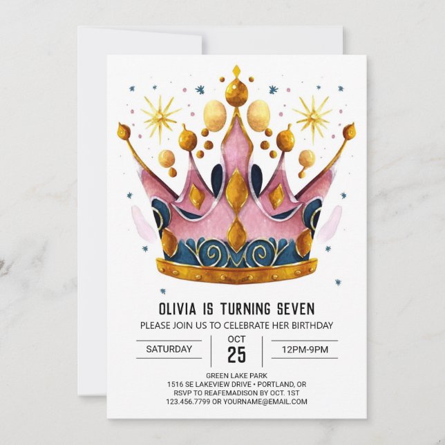 Girly Bohemian Princess Crown Birthday Invitation (Front)