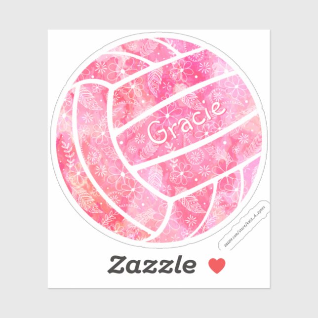 girly boho feathers doodle pink volleyball sticker (Sheet)