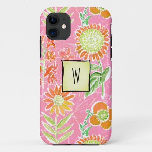 Girly Boho Floral Monogram pink iPhone  iPad case