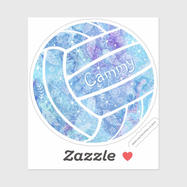 girly boho paisley doodle blue volleyball sticker (Sheet)