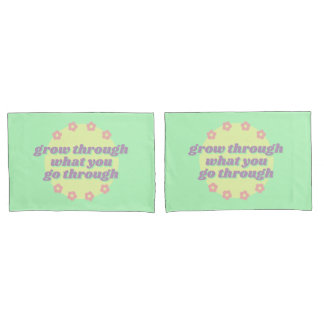 Girly Boho Pastel Green Quote Retro Flowers Pillow Case