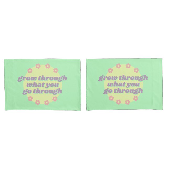 Girly Boho Pastel Green Quote Retro Flowers Pillow Case (Front-Set)