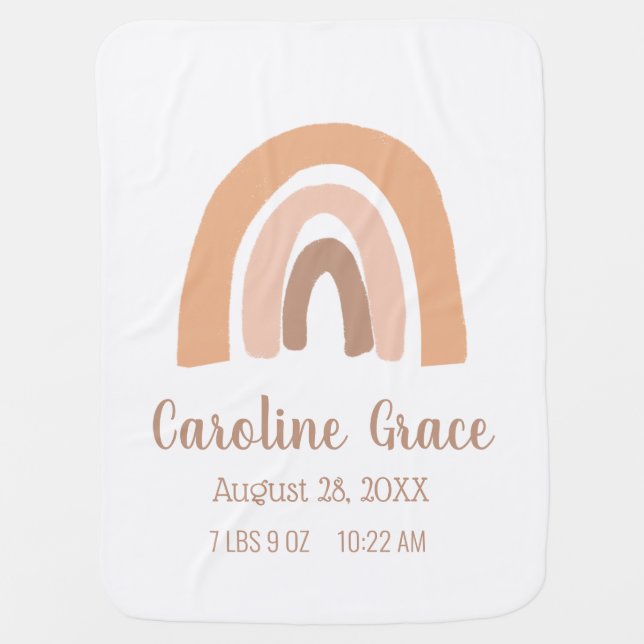 girly boho rainbow pink baby girl birth stats  baby blanket (Front)