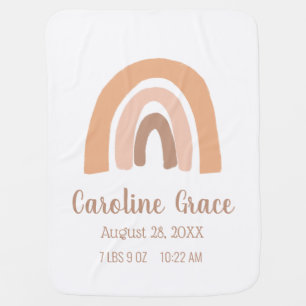 girly boho rainbow pink baby girl birth stats  blanket