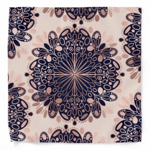 Girly Boho Rose Gold Blush Pink Navy Mandalas Bandana