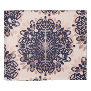 Girly Boho Rose Gold Blush Pink Navy Mandalas Duvet Cover