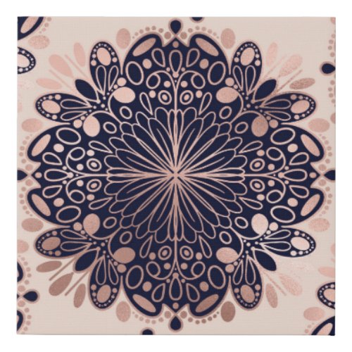 Girly Boho Rose Gold Blush Pink Navy Mandalas Faux Canvas Print